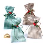 Bolsita cuadros/rayas verde y marrón con 2 Cora-chocs