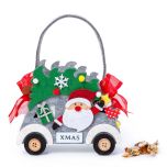 Cesto fieltro gris Papa Noel en coche 15minifruit 20 cm.