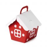 Casita papel navideña roja con tejado blanco 10x13cm. min.25