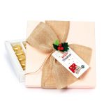 Caja rosa 20 cora-chocs pinza acebo y lazo burlap*