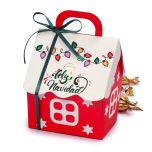 Cajita papel casita roja Feliz Navidad 10 minifruits varios idiomas