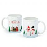 Taza cerámica familia muñeco de nieve en caja regalo