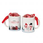 Taza familia muñeco de nieve con 6 bombones