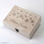 Cofre madera Navidad diseño de copos de nieve, personalizable