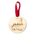 Bola árbol de Navidad madera personalizada calcetín 9cm