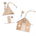 Colgante madera casa corazón marrón surtido, min.2