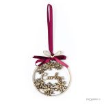 Bola madera personalizada con cinta para colgar ø8cm.