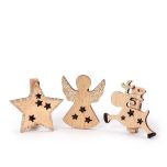 Pinza de madera navideña dorada, estrella, reno y ángel