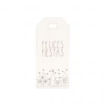 Tarjeta ventanas perforadas blanca Felices Fiestas 3,2x7cm. min 24.