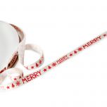 Cinta algodón marfil print rojo Merry Christmas 10mm 50mts