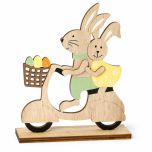 Figura de madera conejitos de Pascua en moto 15x18x4cm.