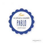 Etiq. adh. Primera Comunión ondas azul 1hj=24u, min.5