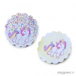 Etiq. adhesivas unicornios, 2surtidos 1hj=24etiq. min.5