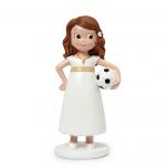 Figura pastel Comunión niña con pelota fútbol 13cm.